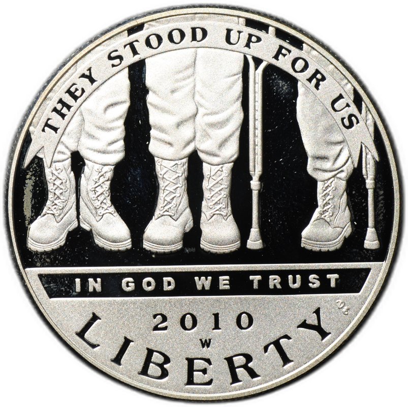 Монета 1 доллар 2010 W Инвалиды войны PROOF США