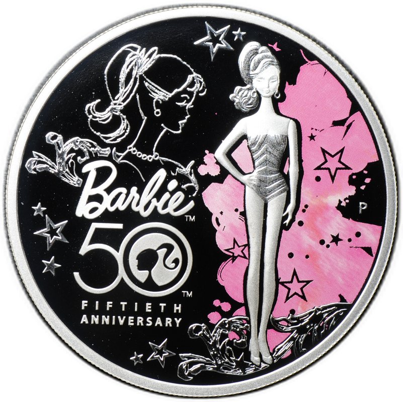 Монета 1 доллар 2009 50 лет кукле Барби Тувалу