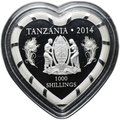 Монета 1000 шиллингов 2014 Любовь бесценна - Павлины Танзания