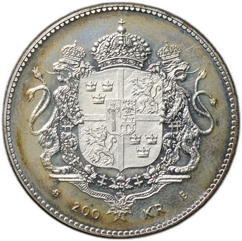Монета 200 крон 1996 50 лет со дня рождения короля Карла XVI Густава Швеция