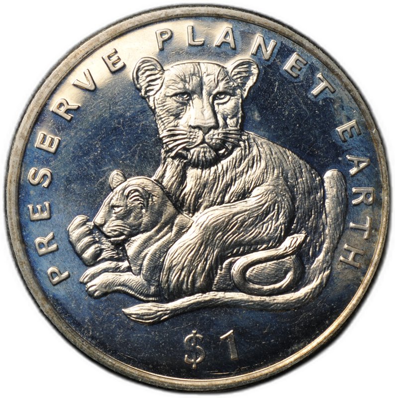 Монета 1 доллар 1995 Берегите планету Земля - Львы Эритрея