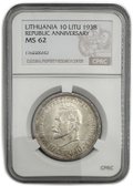 Монета 10 лит 1938 20 лет республике Президент Сметона Литва слаб CPRC MS 62