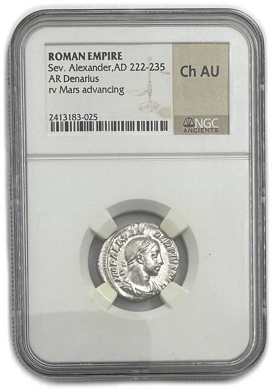 Монета Денарий 231-235 Марс Мститель Александр Север Римская Империя слаб NGC Choice AU