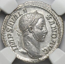 фото для Монета Денарий 228 Марс с копьем и щитом Александр Север Римская Империя слаб NGC Choice AU Аверс