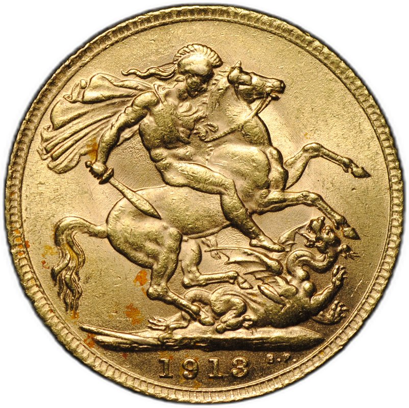 Монета 1 соверен (фунт) 1913 Великобритания слаб CPRC MS 62