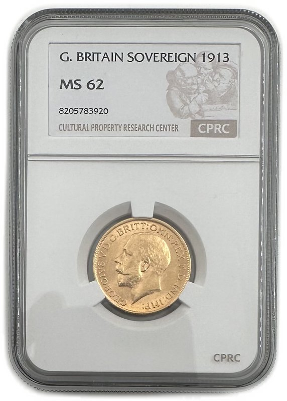 Монета 1 соверен (фунт) 1913 Великобритания слаб CPRC MS 62