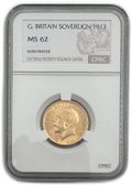 Монета 1 соверен (фунт) 1913 Великобритания слаб CPRC MS 62