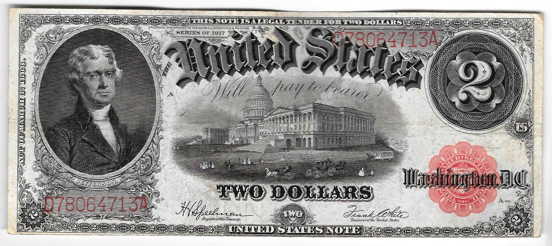 Банкнота 2 доллара 1917 США