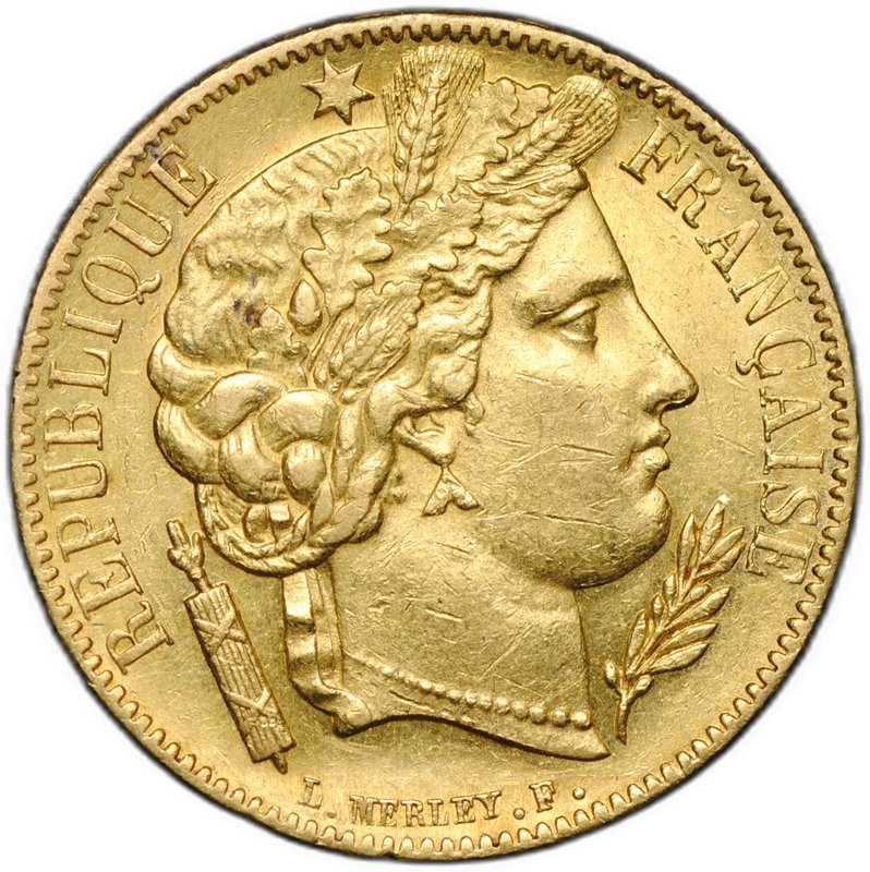 Монета 20 франков 1849 А Церера Франция