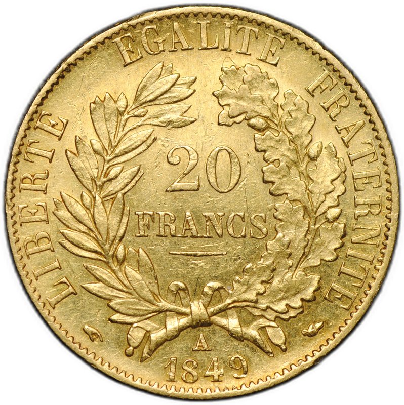 Монета 20 франков 1849 А Церера Франция