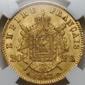 Монета 20 франков 1867 BB Франция слаб ННР AU 58