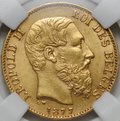 Монета 20 франков 1877 Бельгия слаб ННР MS 61