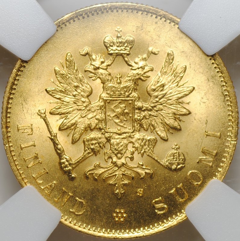 Монета 10 марок 1882 S Русская Финляндия слаб ННР MS 64