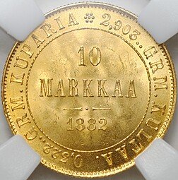 фото для Монета 10 марок 1882 S Русская Финляндия слаб ННР MS 64 Аверс