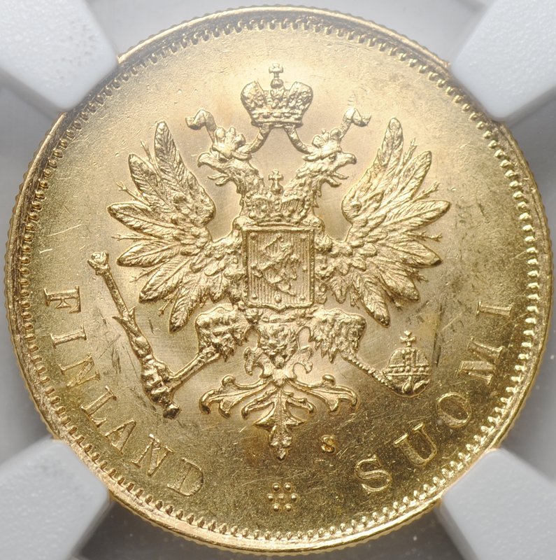 Монета 10 марок 1879 S Русская Финляндия слаб NGC MS 62