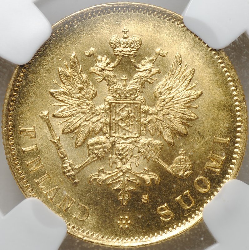 Монета 10 марок 1879 S Русская Финляндия слаб ННР MS 64