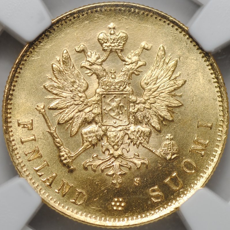 Монета 10 марок 1881 S Русская Финляндия слаб NGC MS 62