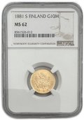 Монета 10 марок 1881 S Русская Финляндия слаб NGC MS 62