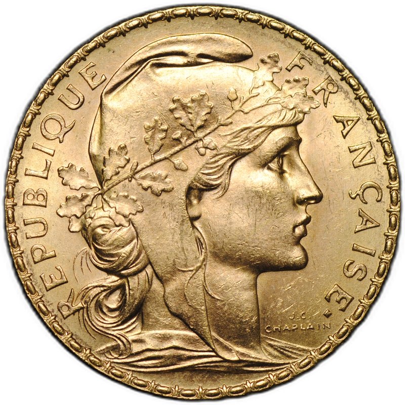 Монета 20 франков 1914 Франция