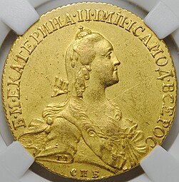 фото для Монета 10 рублей 1766 СПБ TI слаб ННР AU Det. Аверс
