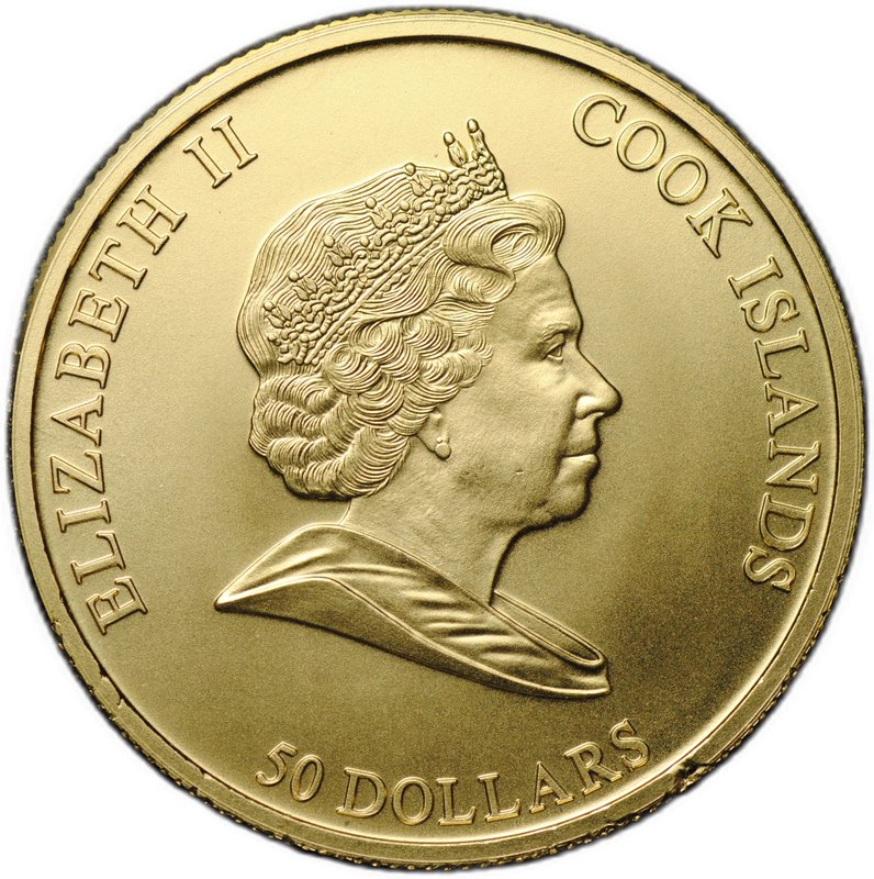 Монета 50 долларов 2008 Меркурий Бог торговли Острова Кука