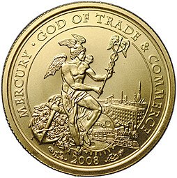 фото для Монета 50 долларов 2008 Меркурий Бог торговли Острова Кука Аверс