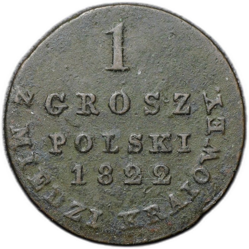 Монета 1 грош 1822 IВ Z Miedzi Kraiowey Русская Польша