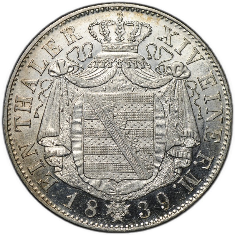 Монета 1 талер 1839 G Саксония Германия