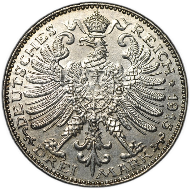 Монета 3 марки 1915 100 лет Герцогству Саксен-Веймар-Эйзенах Германия