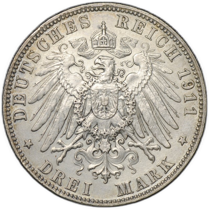 Монета 3 марки 1911 D 90 лет принцу-регенту Луитпольду Бавария Германия