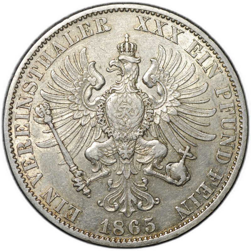 Монета 1 союзный талер 1865 A Пруссия Германия