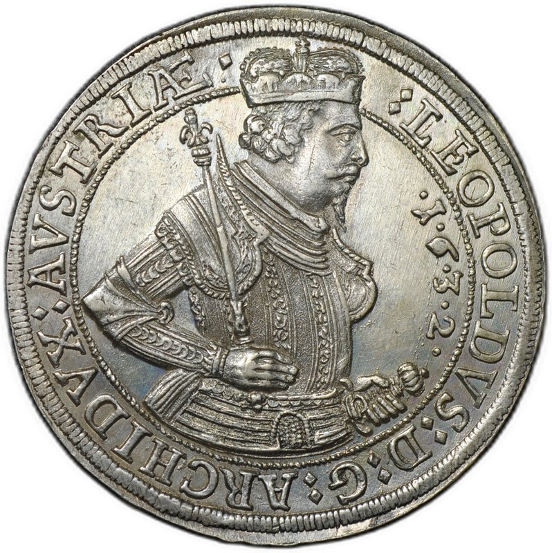 Монета 1 талер 1632 Леопольд V Тироль Австрия слаб ННР AU 58