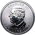 Монета 5 долларов 2024 Кленовый лист Карл III Канада
