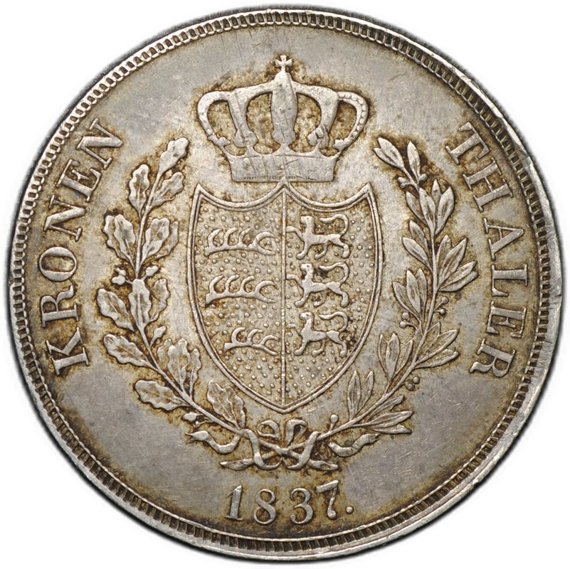 Монета 1 кроненталер (талер) 1837 Вюртемберг