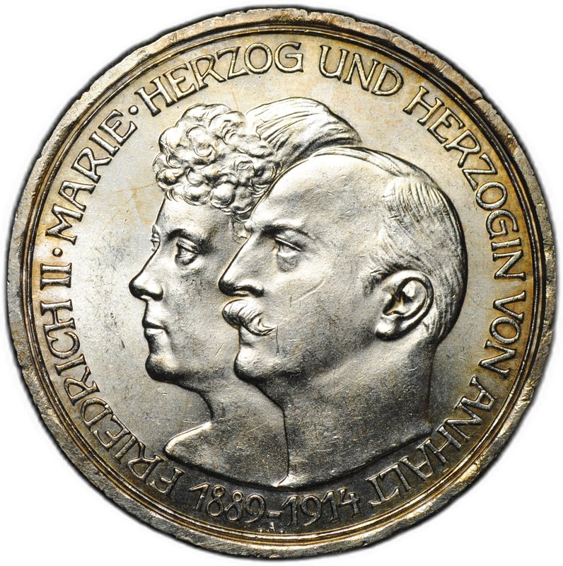 Монета 3 марки 1914 25 лет свадьбы Фридриха и Марии Анхальт-Дессау Германия