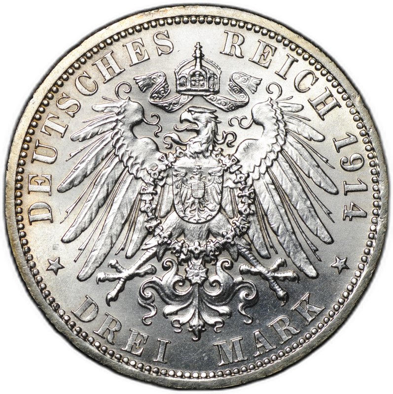 Монета 3 марки 1914 25 лет свадьбы Фридриха и Марии Анхальт-Дессау Германия