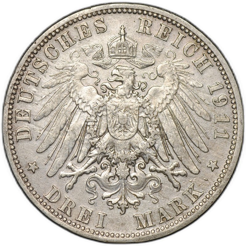 Монета 3 марки 1911 D Бавария Германия