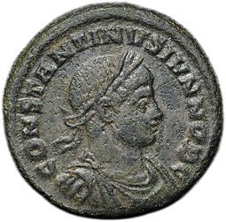 фото для Монета Фоллис 324-325 Константин II, цезарь Виктория с трофеями над пленником Римская Империя Аверс