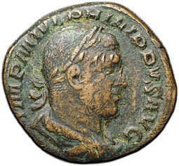 фото для Монета Сестерций 244-249 Филипп I Араб Штандарты Римская Империя Аверс
