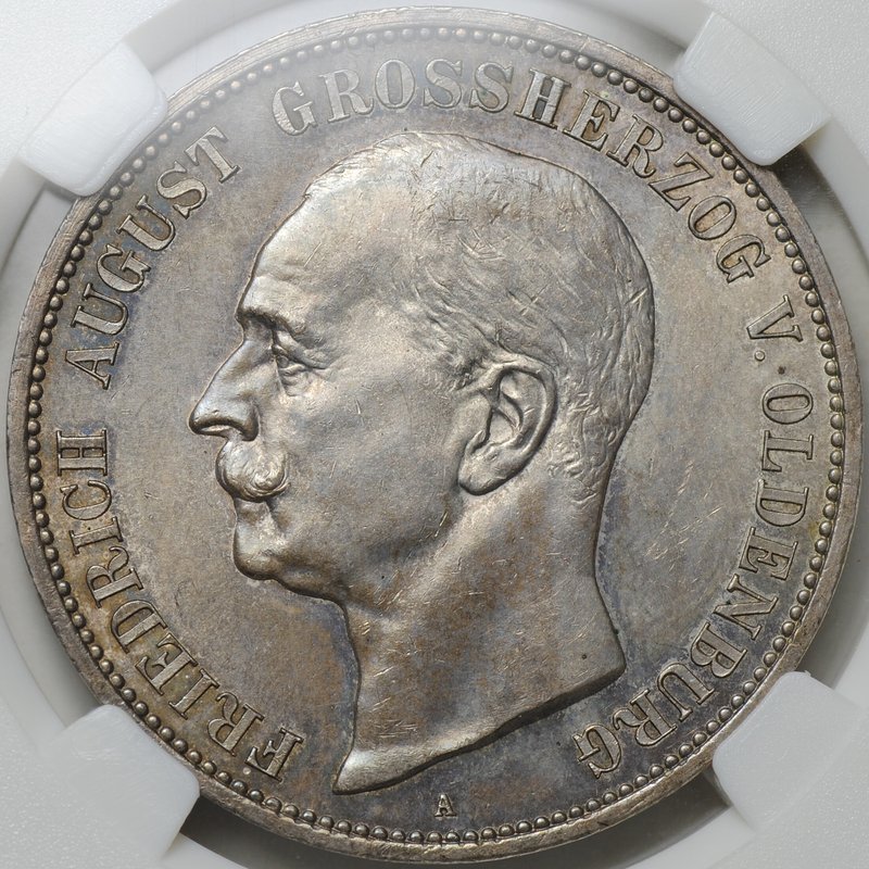 Монета 5 марок 1901 A Ольденбург Германия слаб ННР MS 63