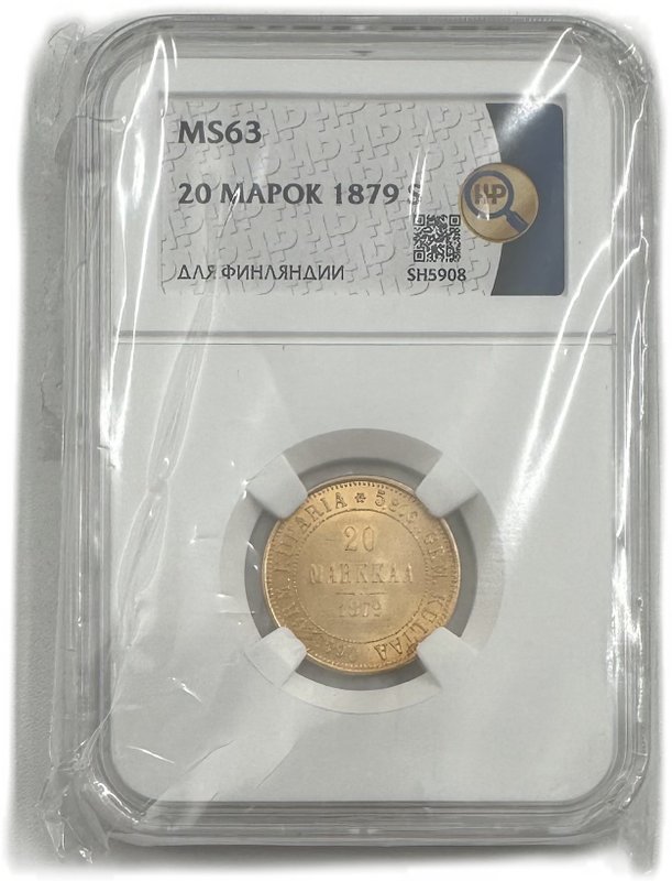 Монета 20 марок 1879 S Русская Финляндия слаб ННР MS 63