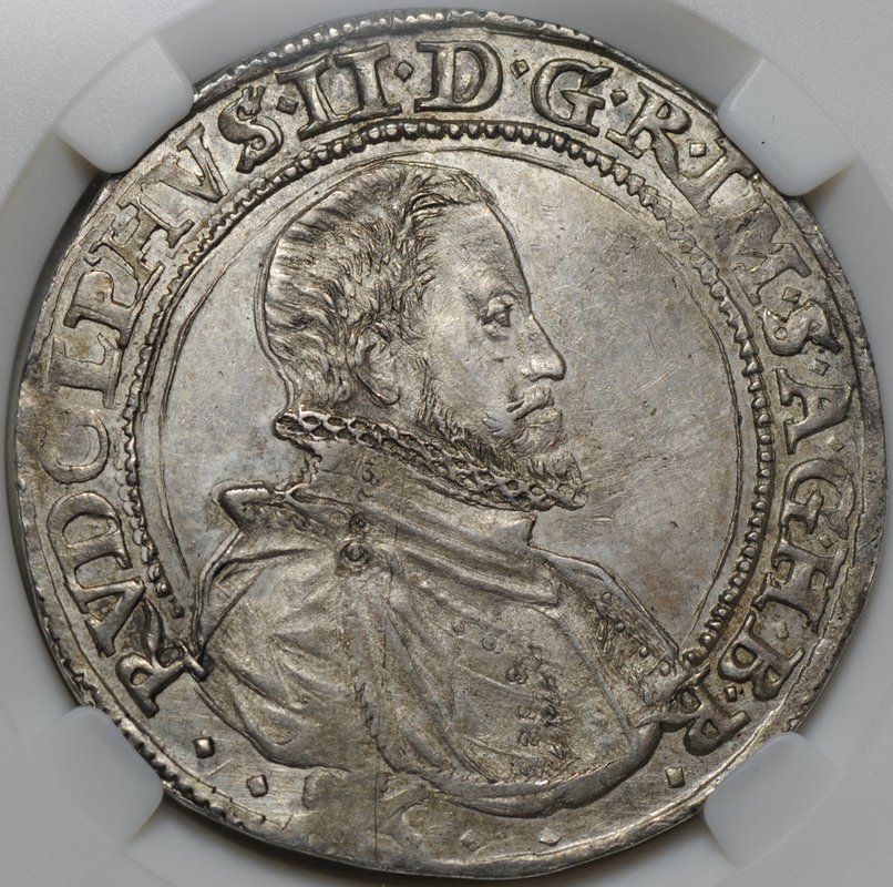 Монета 1/2 талера 1601 Рудольф II Куттенберг Богемия слаб ННР AU 53