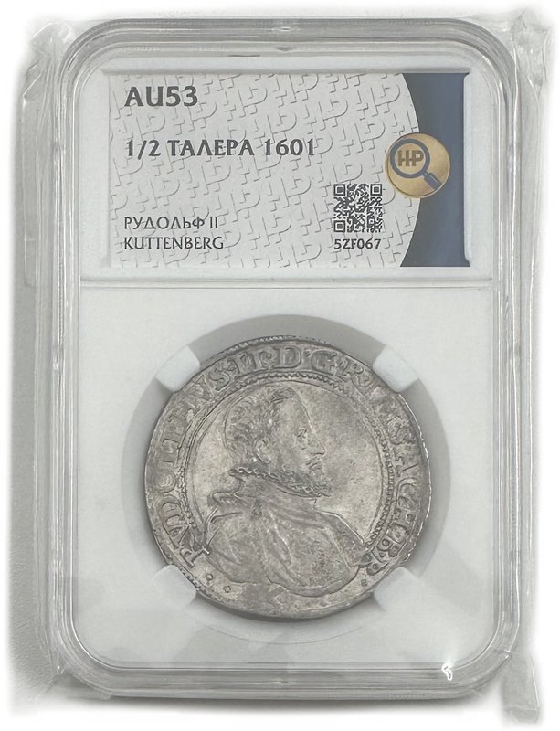 Монета 1/2 талера 1601 Рудольф II Куттенберг Богемия слаб ННР AU 53