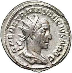 фото для Монета Антониниан 249-250 Геренний Этруск с прутом и копьем Римская Империя Аверс