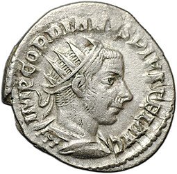 фото для Монета Антониниан 242-244 Гордиан III с копьем и шаром Век счастья Римская Империя Аверс