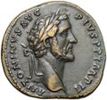 Монета Сестерций 155-156 Антонин Пий Пакс Римская Империя