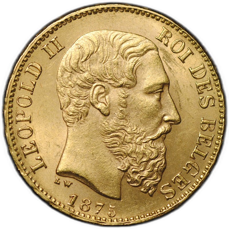 Монета 20 франков 1875 Бельгия