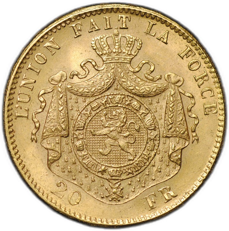 Монета 20 франков 1875 Бельгия