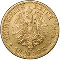 Монета 10 марок 1879 F Вюртемберг Германская империя