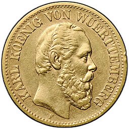 фото для Монета 10 марок 1879 F Вюртемберг Германская империя Аверс